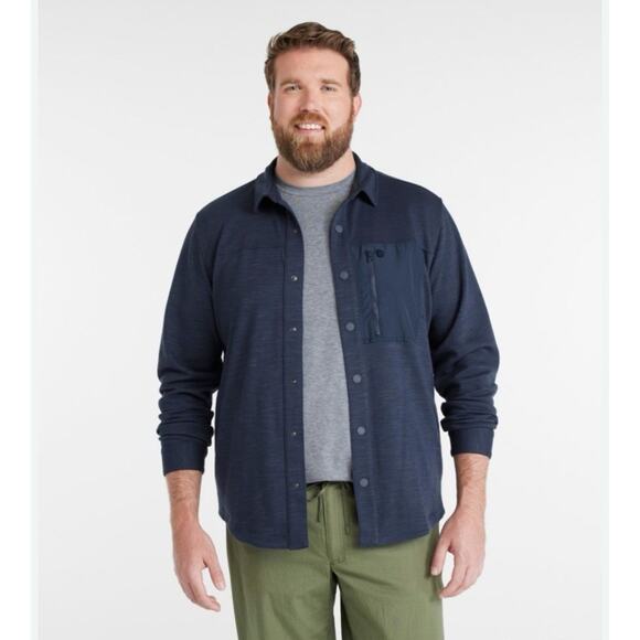 LL Bean Explorer XXXL Navy Blue Snap Front Slightly Fitted Heavy Sweatshirt EUC - Picture 1 of 13